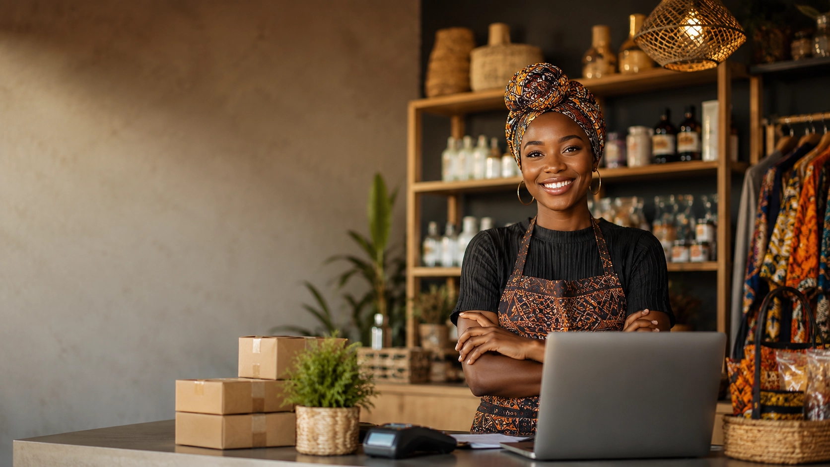 African merchant in their shop, ready to serve a customer.